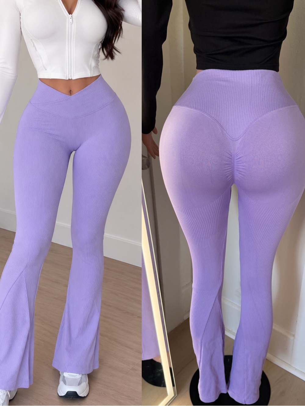 High-Waist Lavender Ribbed Flare Leggings